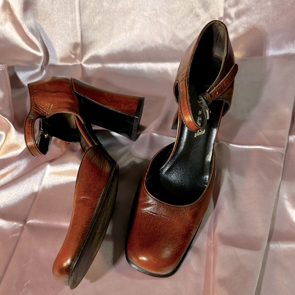 PRADA Brown Leather Mary Jane Block Heels size 36.5 - size 5.5/6 US - Picture 7 of 16